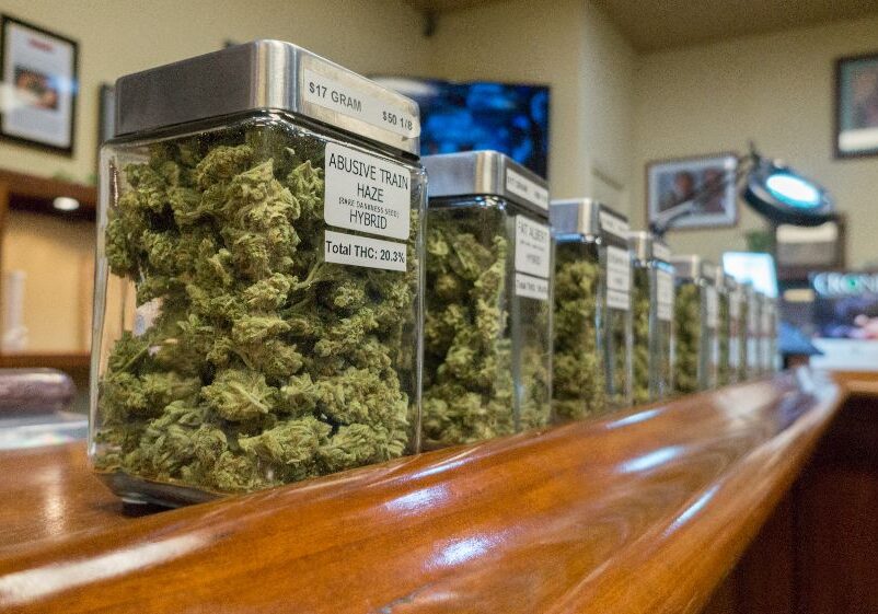 Jars of marijuana strains